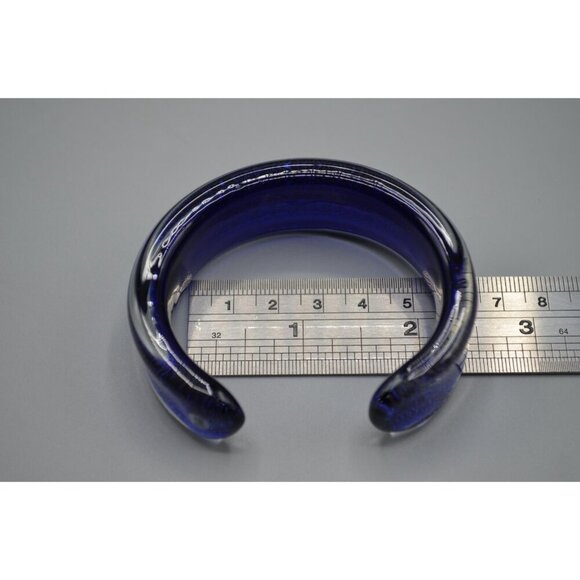 Cobalt Blue Glass Cuff Bracelets & Pendant Signed RWG Jewelry Set Ocean Sea - Picture 9 of 10